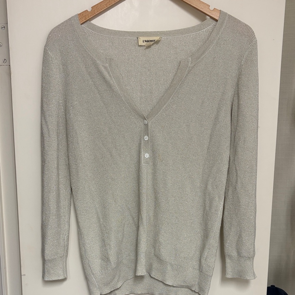 L'AGENCE Metallic Silver Sweater